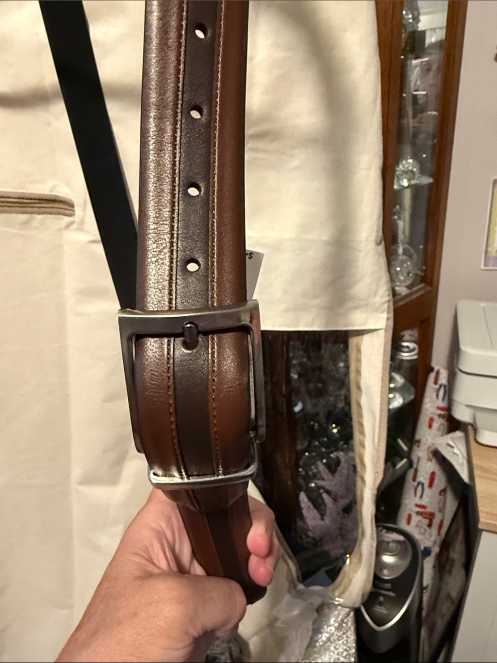 Men's Brown Leather Dress Belt with Brushed Metal Buckle